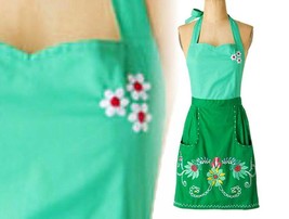 Anthropologie Julep Apron Green Petal Embroidered Hostess Wedding Mother... - £39.01 GBP