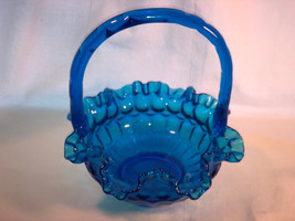 Teal Fenton Thumbprint Ruffled Edge Basket Depression Glass - $29.99