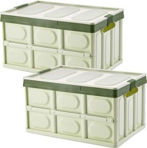 Lidded Storage Bins 2 Pack 30L Collapsible Storage Box Crates Plastic, Green - £33.56 GBP