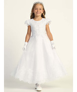 Girls White First Communion Dress w/ Embroidered Tulle &amp; Sequins (724) - $90.00+
