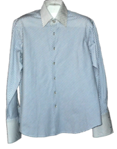 Vicentini Men&#39;s White Blue Plaids Romb Cotton Italy Soft Shirt Size 17 43 - £26.05 GBP