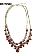 Vintage Napier Signed Necklace Ruby Red Crimson Double Strand Teardrop G... - €31,95 EUR