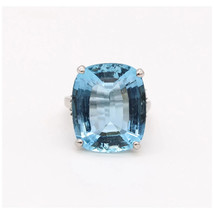 Cushion Cut Aquamarine Gemstone Engagement Ring 14k Gold Moissanite Wedding Ring - £1,022.80 GBP