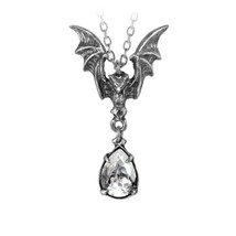 Alchemy Gothic P600  La Nuit Pendant Necklace Pewter Bat Wing Crystal Teardrop - £24.72 GBP