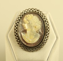 Vintage Sterling Silver old French Beau Mother of Pearl Seashell Cameo Brooch - £50.55 GBP
