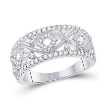 14kt White Gold Womens Round Diamond Filigree Geometric Band Ring 1/2 Cttw - £1,203.03 GBP