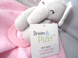 Dream And Play Security Blanket Lovey Pink Satin Teething Ring Crinkled Ear New  - £22.70 GBP
