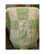 Baby Quilt Gingham Hand Made Animals Green Applique Embroider Vintage 56... - £27.88 GBP