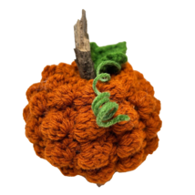 Vintage Handmade Crocheted Burnt Orange Green Pumpkin Holiday Decoration 4 x 4&quot; - £9.01 GBP