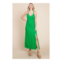 Notched Neck Merrow Dress   Sleeveless Summer Dress Candy Green Summer Maxi - $30.40