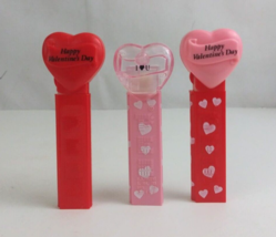 Lot of 3 Valentine&#39;s Day Heart Pez Dispensers Red, Clear, &amp; Light Pink (A) - $8.53