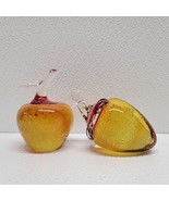 Vintage Amber Yellow &amp; Red Bubbles Glass Apple And Strawberry Paperweights - $31.10
