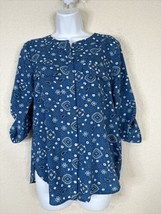 Anne Klein Womens Size 4 (S) Blue Paisley Button Up Shirt 3/4 Sleeve Pockets - £5.85 GBP