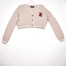 Cider Women&#39;s Tan/Grey Cardigan Crop Sweaters Size Large Varsity - $21.33