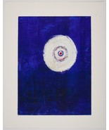 White Circle On Blue, Oil Painting on Paper, 1990 Signed  - $225.00