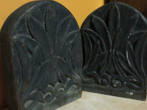 Wood Wooden 7&quot;x5&quot; Bookends hand carved Oak 19th Victorian or 20th Arts &amp;... - $33.74