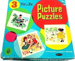 Vtg 1955 Whitman TELL A TALE Boys &amp; Girls Picture Puzzles (3) on Heavy B... - £9.29 GBP