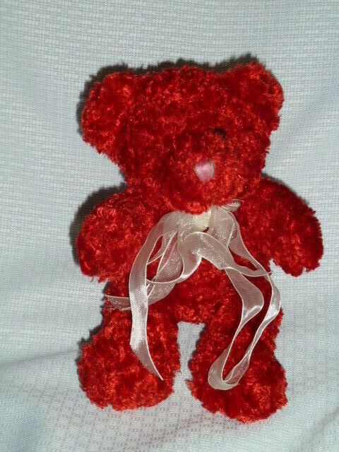 DANDEE COLLECTOR'S CHOICE Bear plush red curly 9" white organza ribbon NWOT - £15.56 GBP