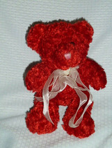 Dandee Collector&#39;s Choice Bear Plush Red Curly 9&quot; White Organza Ribbon Nwot - £15.58 GBP