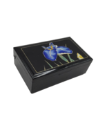 Vintage Japan Lacquer Jewelry Box Iris Flower Art Trinket Case with Mirror - $39.59