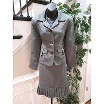 Spago Womens Gray Long Sleeve Single Breasted 3 Button Blazer &amp; Skirt Se... - $47.52