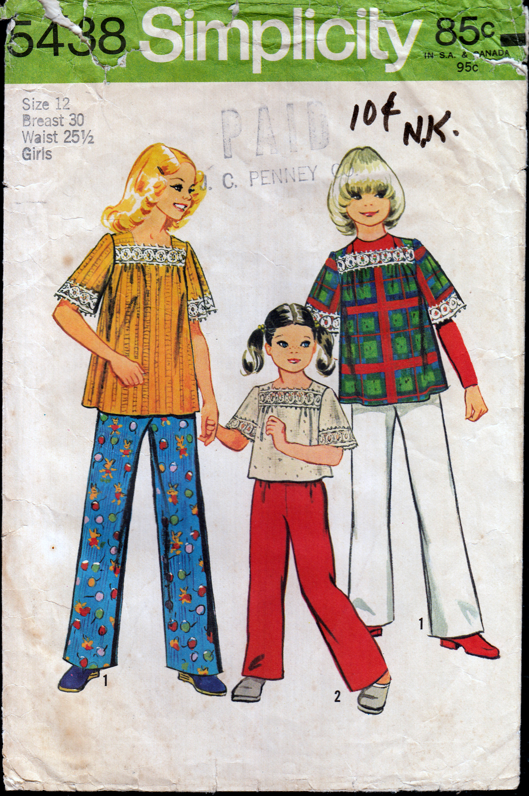 Primary image for Vintage Sewing Pattern 1970 Girl's Smock Top and Pants Simplicity 5438