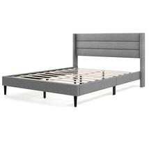 Linen Upholstered Platform Twin/Queen Bed Frame with Wingback Headboard-Queen Si - $342.67 CAD