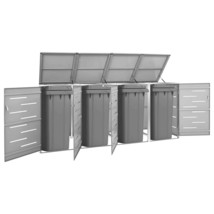 vidaXL Gray Steel Quadruple Wheelie Bin Shed, Large Capacity, Durable, Easy - $1,322.49