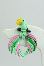 Vintage Costume Jewelry Pastel Green &amp; Pink Enamel Parrot Bird Brooch Pin - £12.96 GBP