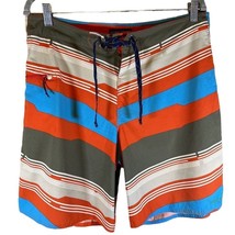 Patagonia Men Size 34 Striped Board Shorts Swim Trunks Orange Blue Pocket - $14.49