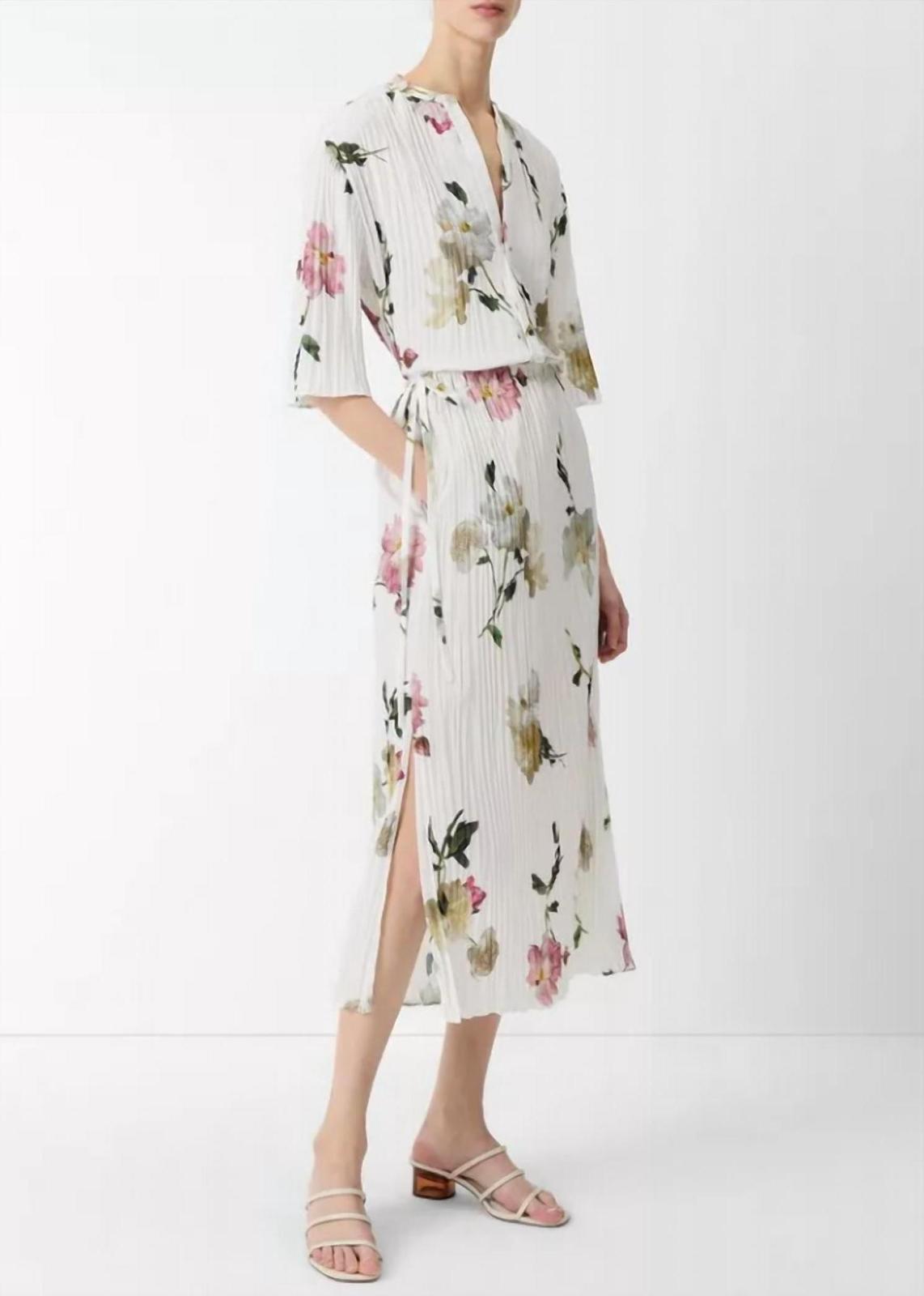 Vince Wilted Peony Pleated Side Tie Skirt White - $233.00