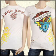 Motor City Legends Heart Tattoo Swarovski Crystals Womens T-Shirt White XS $218 - £22.11 GBP