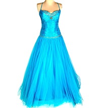Joli Prom Pageant Ball Gown Sequin Turquoise Blue Quinceanera Shirred Si... - £118.27 GBP
