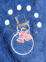 Trim A Home 100% Cotton Blue Christmas Towel With Snowman 40&quot; X 22&quot; - Nice - £11.16 GBP