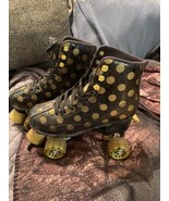 Vintage Roller Derby BLACK &amp; GOLD Polka Dot Skates Youth Adjustable Size... - £13.45 GBP