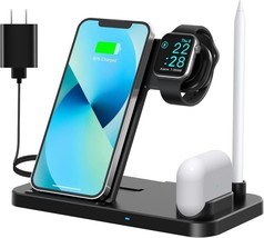 Wireless Charger, 4 in 1 Fast Wireless Charging Station (Black) - £21.64 GBP