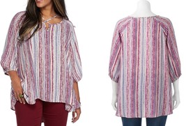 Living Doll Women&#39;s Plus Size Woven Print Cross Front Top, Purple Stripe... - $18.95