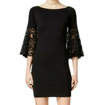 Bar III Dress M Anthracite Black Lace 3/4 Bell Sleeves Back Zipper Stret... - £28.25 GBP
