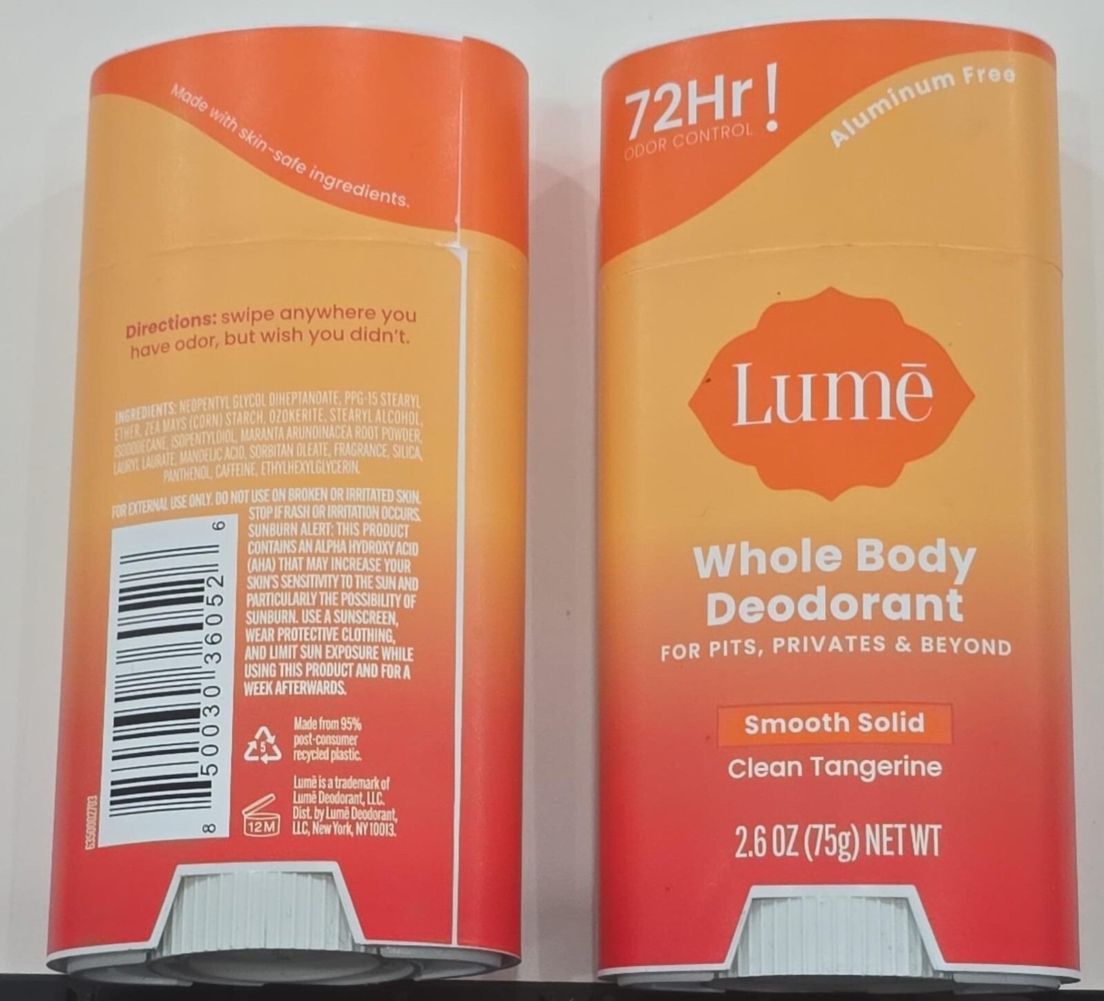 Lot Of 2 Lume Women's Whole Body Deodorant Smooth Solid Clean Tangerine 2.6oz Item image 2