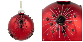 New 3.5&quot; Red and Brown Beaded Bursting Snowflake Glass Christmas Ball Or... - £22.09 GBP