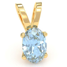 Aquamarine Oval Solitaire Pendant In 14k Yellow Gold - £214.53 GBP
