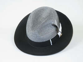 Men's Milani Straw Braided Fedora Hat Soft Crushable FDS-006 Black/White image 7