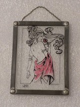 Inked Silver Frame Glass W Berrie 1977 Half Naked Lady Pink Hanging Wind... - $64.35