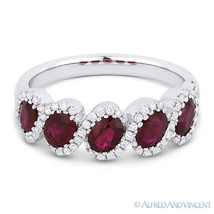 1.70 ct Oval Cut Red Ruby &amp; Diamond 14k White Gold Anniversary Ring Wedding Band - £2,055.31 GBP