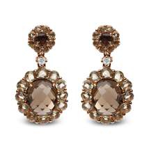 Elegant 18k Rose Gold Earrings with Oval Smoky Color Quartz and Diamonds - $3,436.00