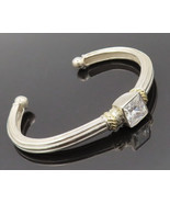 925 Silver - Vintage Square CZ Halo Roped Carved Solid Cuff Bracelet - B... - $2,371.52 MXN