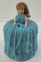 Vintage Crochet Toilet Paper Roll Blue Doll Dress Cover - £11.62 GBP