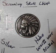 HOBO Screaming Chief Skull Headdress Made From A REAL WWII Silver Nickel... - $14.99