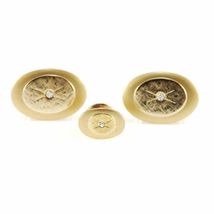Vintage Mens Cufflinks + Tie Tack Gold Tone W Stone 1970S Mens Vintage J... - $27.67