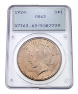 1924 Silver Peace Dollar Graded by PCGS as MS-63 Old Holder - $118.85